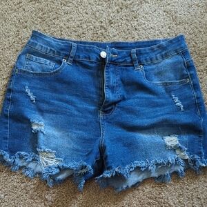 Distressed Blue Denim Shorts